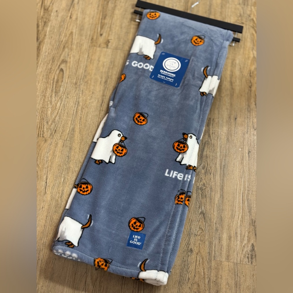 Life Is Good Gray Blanket with White and Orange Accents
